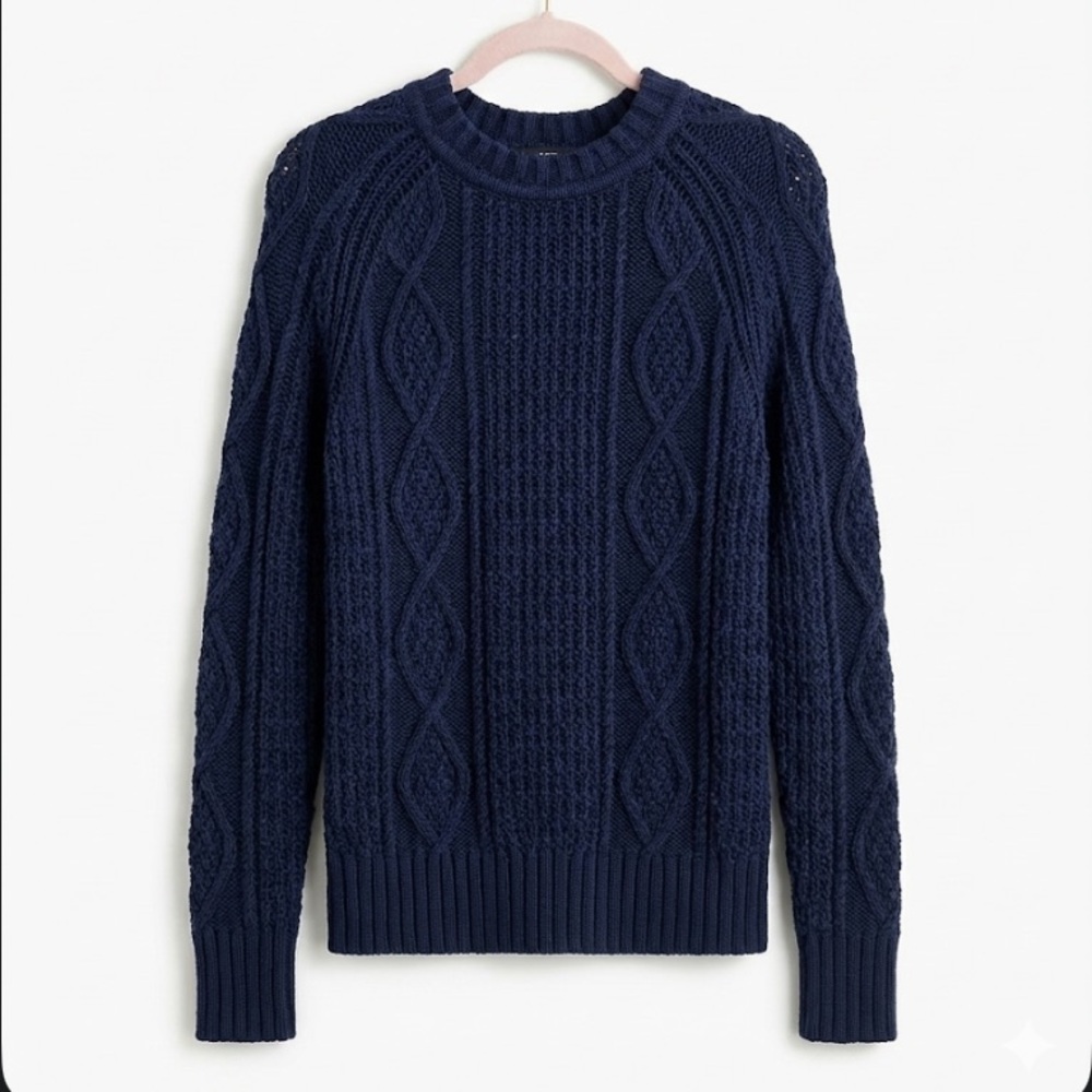 J. Crew | Navy Blue Chunky Cable Knit Cotton Sweater Crewneck Pullover | Small